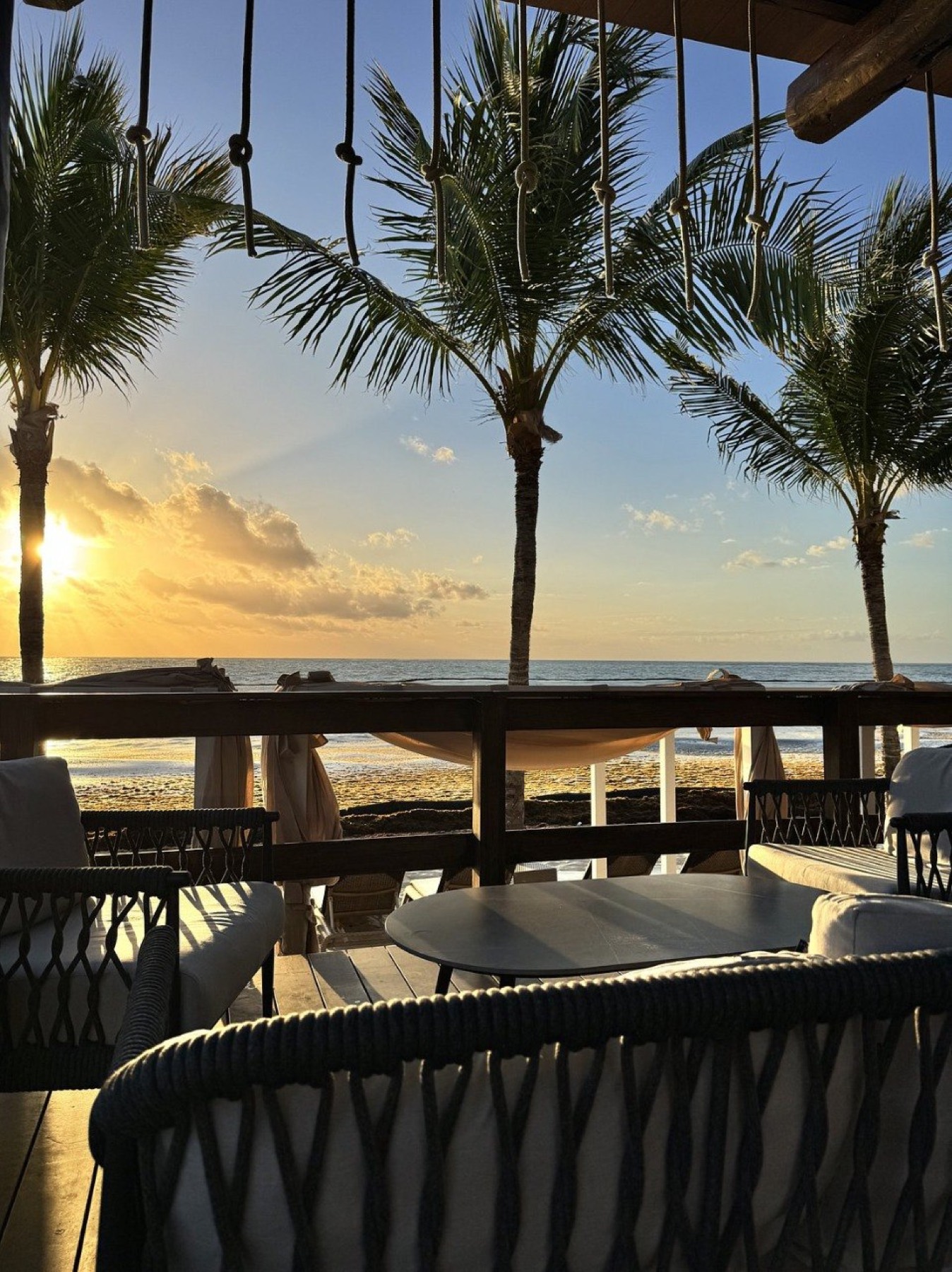 Golden-hour view across the adults-only beach club