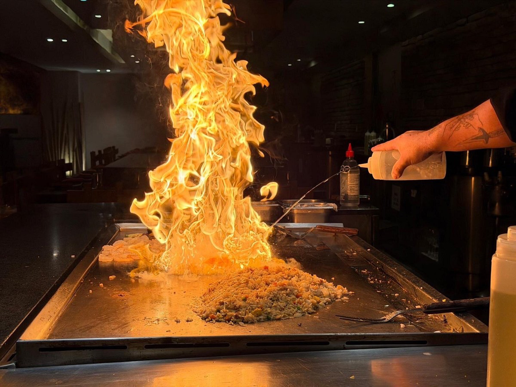 Flames at the hibachi grill